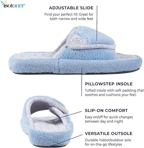 Isotoner Signature Women's Blue Terry Spa Adjustable Slide Slippers | Isotoner In Lebanon