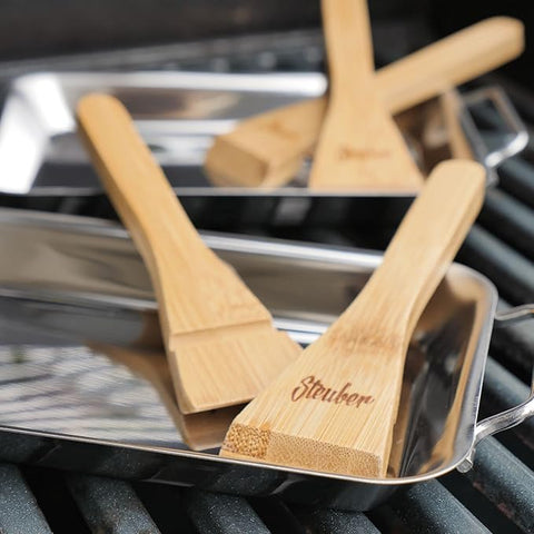 Steuber Premium Stainless Steel 4 x bamboo handles Meat Turner for Turning Food on 2pc 19 x 12cm Grill Grate & Pan  |  Steuber in Lebanon