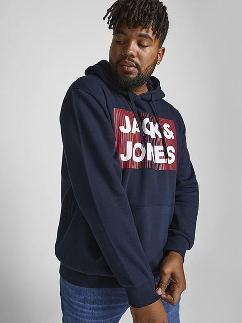 Jack & Jones Men's Navy Jersey Logo Printed Hoodie |Jack & Jones In Lebanon