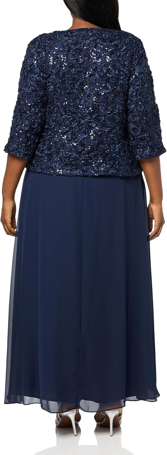 Alex Evenings Women's Navy Plus Size Glitter Two Piece Dress Set | Alex Evenings In Lebanon