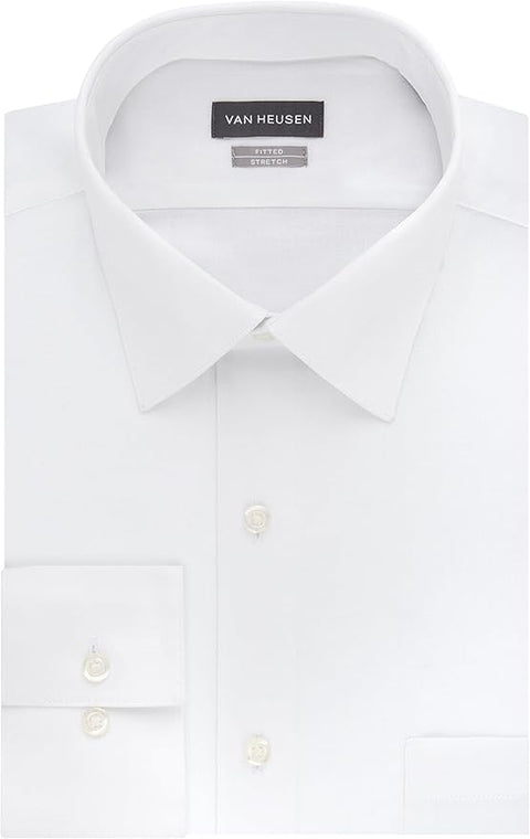 Van Heusen Men's White  Fitted Stretch Solid Spread Collar Shirt   | Van Heusen in Lebanon