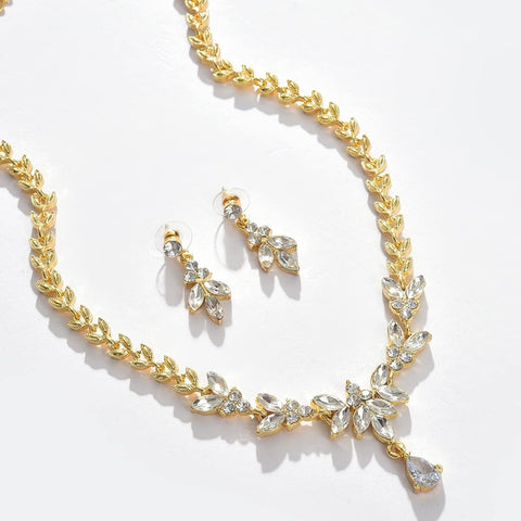 SOHI Women's Gold Stone Leaf Necklace And Earrings (Set Of 2) | SOHI In Lebanon