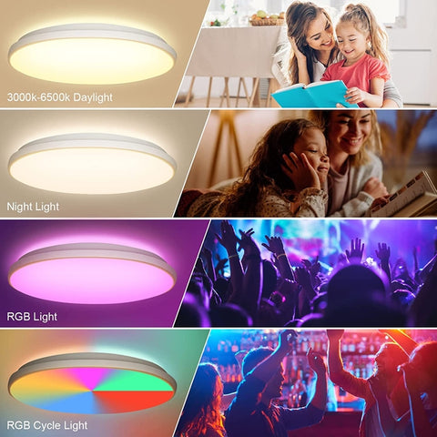 EU Lightess RGB Dimmable LED Light مع التحكم عن بُعد ، 30 سم/12 بوصة 3000-6500 كيلو باهتة اللون تغيير الضوء ، ضوء السقف الدائري الحديث للحمام ، غرفة نوم ، غرفة معيشة ، مدخل ، الحفلة AM158