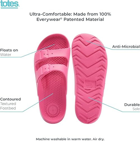 Totes Girl's Pink Everywear Molded Double Buckle Slide Slipper |Totes In Lebanon
