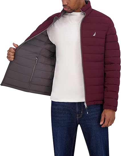 Nautica Men's Grey Reversible Quilted Puffer Midweight Mechanical Stretch Jacket | Nautica in Lebanon