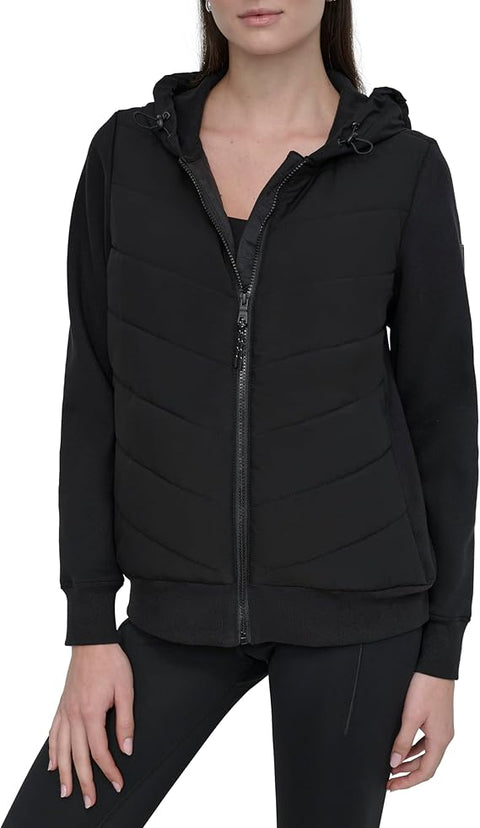 Dkny Women's Black Hybrid Quilted Hooded Jacket | Dkny in Lebanon