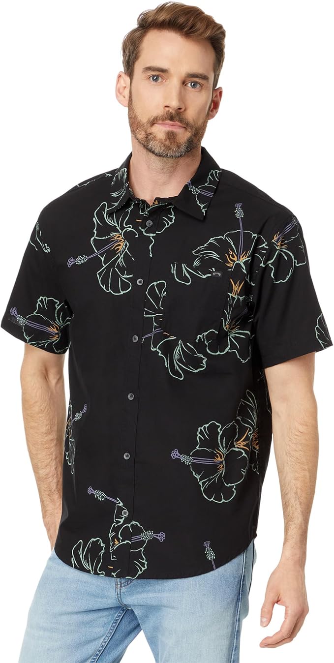 Billabong Men's Black Floral Print Short Sleeve Woven Shirt |Billabong In Lebanon