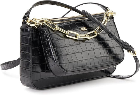 DKNY Women's Black Leather Lexi Double Demi Crossbody Bag |DKNY In Lebanon
