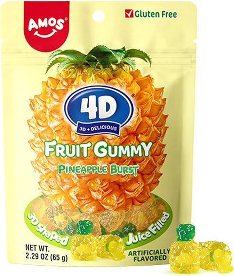 AMOS 4D Gummy Fruit Filled Candy Pineapple Burst 65GR | AMOS In lebanon