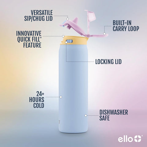 Ello Pop & Fill 32oz Stainless Steel Water Bottle with QuickFill Technology | Ello In Lebanon