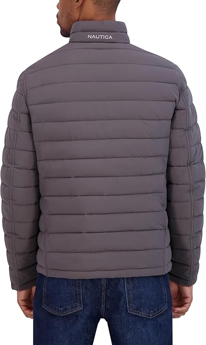 Nautica Men's Grey Reversible Quilted Puffer Midweight Mechanical Stretch Jacket | Nautica in Lebanon