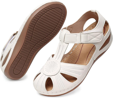 Shibever Women's White Closed Toe Wedge Sandals | Shibever In Lebanon