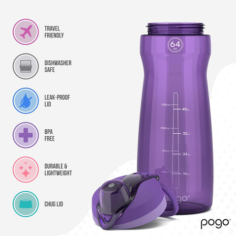 Pogo Purple 64oz Plastic Water Bottle with Leak-Proof Chug Lid and Carry Handle | Pogo In Lebanon