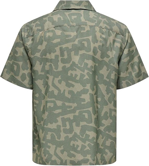 Only & Sons Men's Green/Beige Onsden Summer Resort Ss Shirt|Only & Sons in Lebano