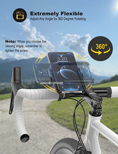 EU Grefay Bike Phone Mount, 360° Rotation Adjustable Motorcycle Handlebar Phone Holder Quick Release Bicycle Phone Clamp for Road Bike MTB Scooter Fits 3.5-7.0 inches Cellphone AM220