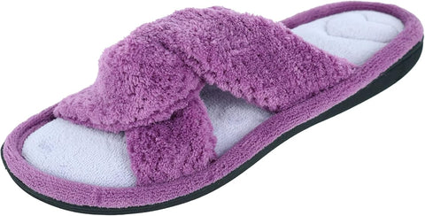 Isotoner Women's Purple Jessica Furry Crossband Slide Slippers | Isotoner in Lebanon