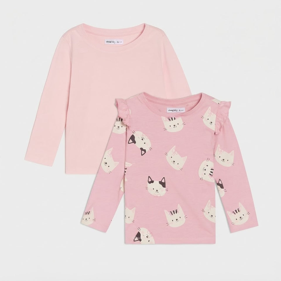 Sinsay Baby Girl's Pink Long Sleeve Printed 2-Pack Blouse