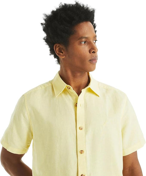 Nautica Men's Yellow Sustainably Crafted Linen Short Sleeve Shirt | Nautica In Lebanon