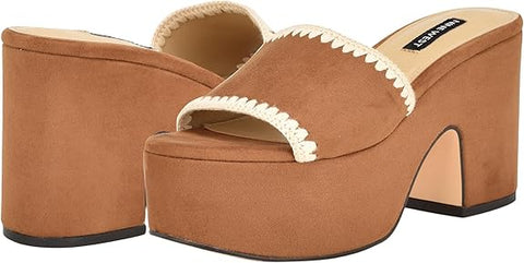 Nine West Women's Brown Yickie Slip-on Round Toe Wedge Sandals | Nine West In Lebanon