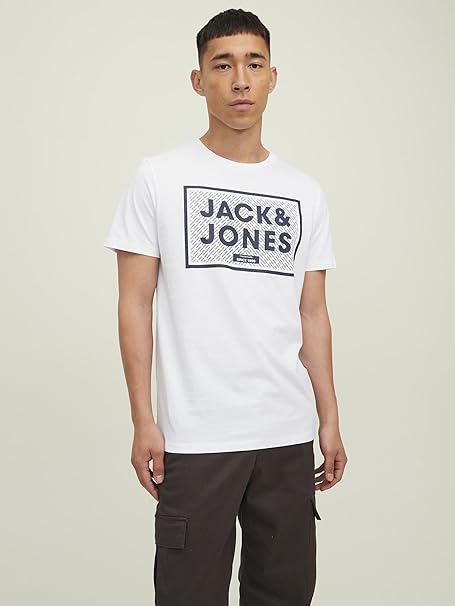 Jack & Jones Men's White Brand Logo Printed T-Shirt | Jack & Jones In Lebanon