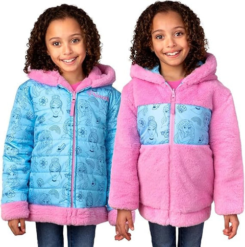 Disney Baby Girl's Blue Princess Printed Reversible Hooded Jacket |Disney In Lebanon