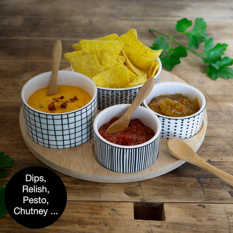 Moritz & Moritz 4 x White Dip Bowls Set with Wooden Board | Moritz & Moritz In Lebanon