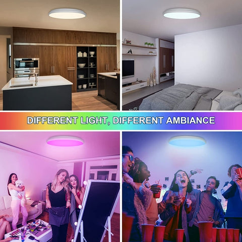EU Lightess RGB Dimmable LED Light مع التحكم عن بُعد ، 30 سم/12 بوصة 3000-6500 كيلو باهتة اللون تغيير الضوء ، ضوء السقف الدائري الحديث للحمام ، غرفة نوم ، غرفة معيشة ، مدخل ، الحفلة AM158