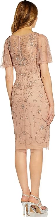 Adrianna Papell Women's Rose Gold Beaded Mesh Sheath Dress |  Adrianna Papell In Lebanon