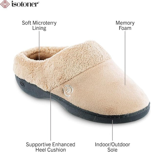 Isotoner Women's Beige Terry Slip-in Clog With Soft Memory Foam Slipper | Isotoner In Lebanon