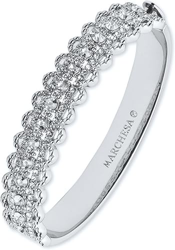 Marchesa Women's Silver Tone Clear Crystal Filigree Hinged Bangle Bracelet | Marchesa In Lebanon