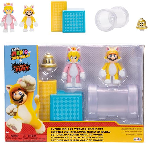 Mario Nintendo 2.5" Action Figures 3D World Diorama Includes Cat Mario & Cat Peach | Mario In Lebanon