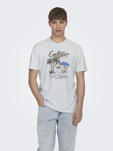 Only & Sons Men's Light Blue Onsalberto Reg Summer Ss T-Shirt | Only & Sons In Lebanon