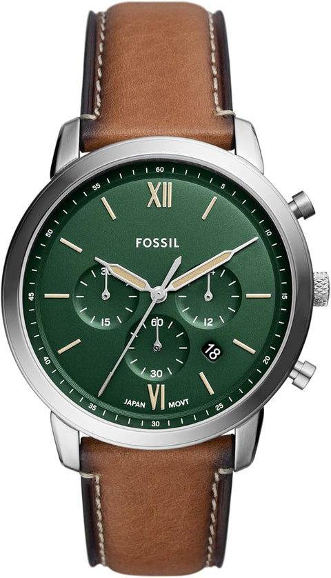 Fossil Men's Silver-Tone Neutra Quartz Stainless Steel and Leather Chronograph Watch | Fossil In Lebanon