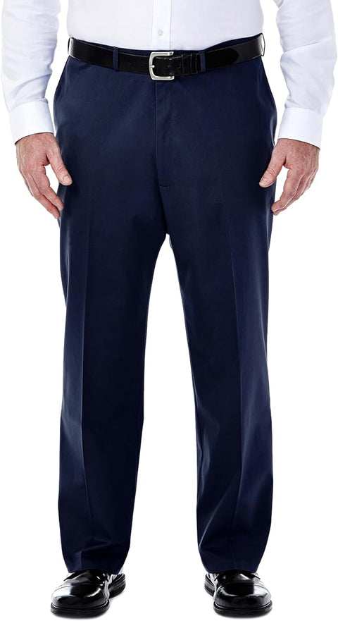 Haggar Men's Navy Classic Fit Flat-Front Hidden Expandable Waistband Trousers | Haggar In Lebanon