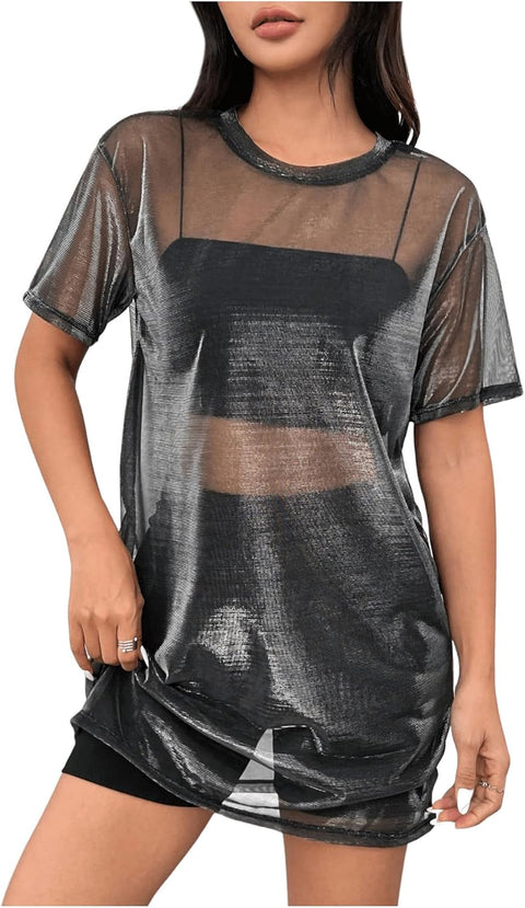 Pull&Bear Women's Black Silver Short-Sleeve T-Shirt | Pull&Bear in Lebanon