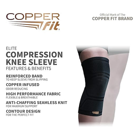 Copper Fit Elite Knee Compression Sleeve Knee Brace Black TG270 shr