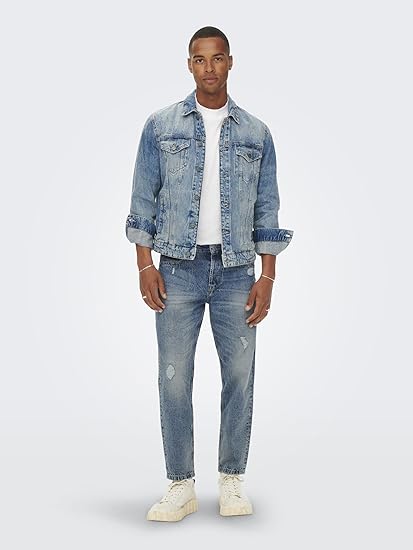 Only & Sons Men's Blue Onsavi Beam Tap Crop Jeans | Only & Sons In Lebanon