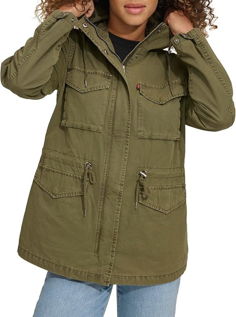 Levi's Women's Khaki Green Plus Four Pocket Hooded Military Jacket | Levi's In Lebanon