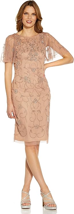 Adrianna Papell Women's Rose Gold Beaded Mesh Sheath Dress |  Adrianna Papell In Lebanon