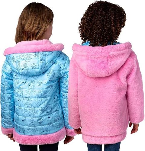 Disney Baby Girl's Blue Princess Printed Reversible Hooded Jacket |Disney In Lebanon