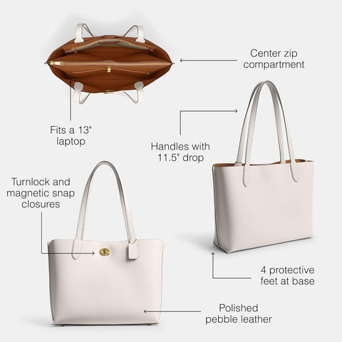 Coach Women's White Pebble Leather Willow WhiteBrass Tote Bag |Coach In Lebanon
