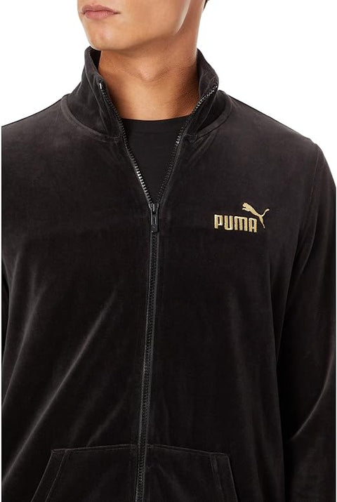Puma Men's Black Gold Trimmed Velour Track Jacket |Puma In Lebanon