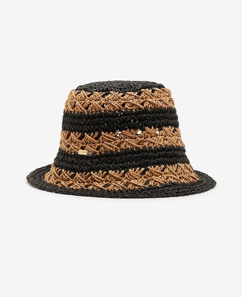Steve Madden Women's Black & Beige H-Carly Striped Crochet Straw Bucket Hat | Steve Madden In Lebanon