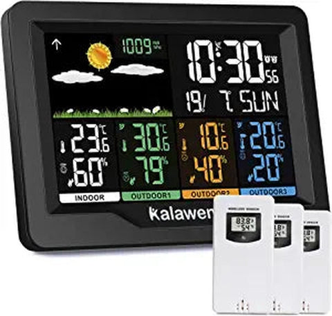 EU Kalawen Weather Stations Wireless Indoor Outdoor Home weather stations wireless indoor outdoor multiple sensors with Atomic Clock Indoor/Outdoor Thermometer Wireless with Large Color Display Weather Forecast AM182