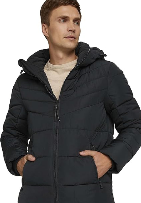 Tom Tailor Men's Black Quilted Hooded Puffer Jacket |Tom Tailor In Lebanon