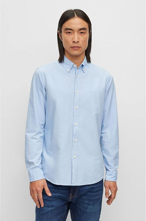 Hugo Boss Men's Light Blue Regular Fit Cotton Flannel Shirt | Hugo Boss In Lebanon