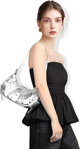 Woman holding a transparent handbag with a white background