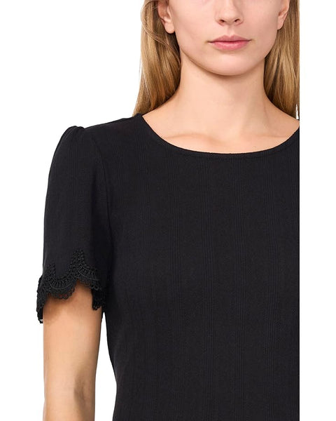 CeCe Women's Black Short Sleeve Tee With Lace Sleeve Opening Blouse | CeCe In Lebanon
