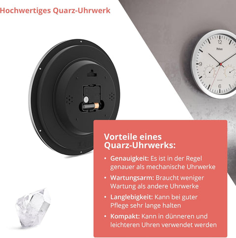 Mebus Silver, White Quartz Wall Clock With Thermometer And Hygrometer | Mebus In Lebanon