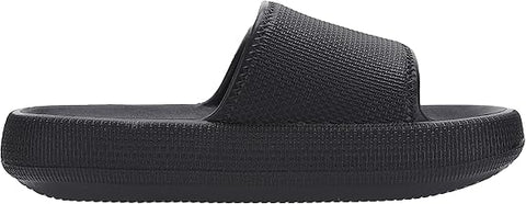 Black slide sandal on a white background